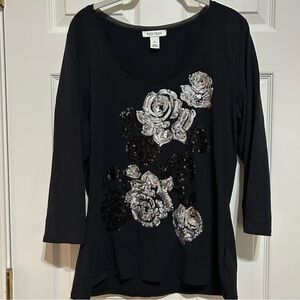 White House Black Market Black/Silver Sequined Top